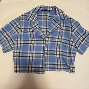 brandy melville blue and white plaid vivian top